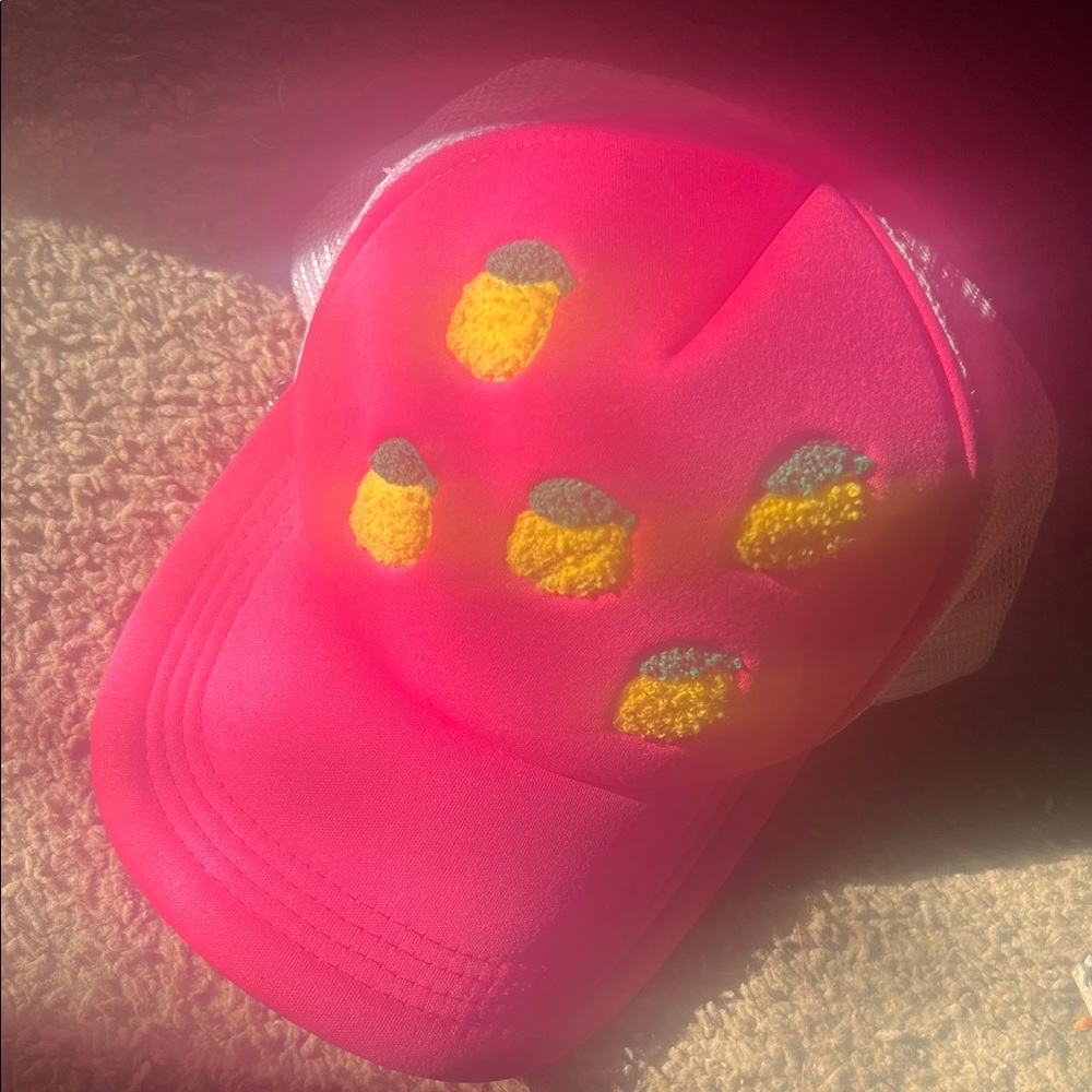 SHEIN Pink Trucker Hat with Pineapple Embroidery